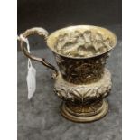 Hallmarked Georgian Silver: Christening cup, leaf and floral embossed decoration, with C scroll