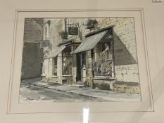 Brian Lancaster, The Old Fashioned Shop Painswick watercolour with Bristol Savages Exhibition