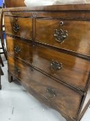 19th cent. Mahogany chest of 2 over 3 drawers on swept bracket supports. 34ins. x 16ins. x 31ins.