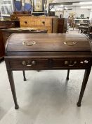 Late 18th/early 19th cent. Cylinder/tambour top bureau with green leather interior. (Tambour needs