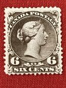 Stamps: Dominion of Canada 1868, Large Queen, SG59b, 6c Brown, no gum.