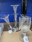 Late 19th/Early 20th cent. Glass: Miniature four branch, plate base epergne, stem wine glass