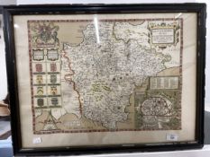 Maps: John Speed map of Devonshire with Excester described, framed and glazed. 23ins. x 17ins.