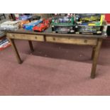 20th cent. Pre-war pitch pine laboratory workbench with chamfered supports. 30ins. x 36ins. 74ins.