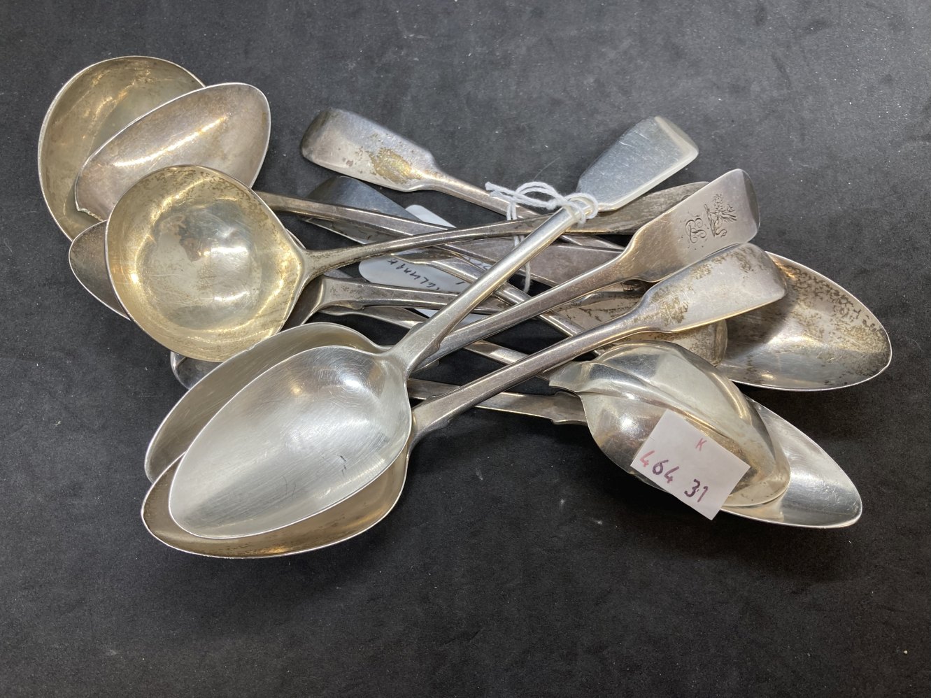 Hallmarked Silver: Flatware, pair of sauce labels and eight dessert spoons, various hallmarks. Total - Image 2 of 2