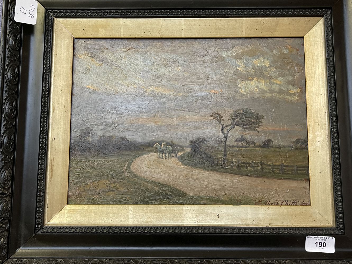 20th cent. English Cyril Chitty Impressionist Study, oil on panel, landscape with horse and cart,