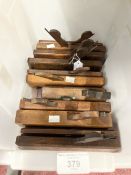 19th/20th cent. Carpentry tools, selection of eleven beech moulding planes.