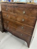 19th cent. Mahogany chest of two over three drawers on splayed bracket supports. 19ins. x 40½ins.