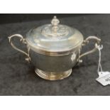 Hallmarked Silver: Sugar bowl with cover and scroll handles. Hallmarked London. Weight. 10oz.