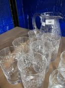 20th cent. Glass: Water set comprising jug and six glasses, floral pattern.