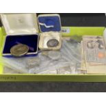 Coins & Medallions: 1977 Queen Elizabeth Crowns (18), church and school attendance medals, plus