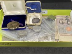 Coins & Medallions: 1977 Queen Elizabeth Crowns (18), church and school attendance medals, plus