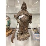 20th cent. Chinese bronze sculpture of Guan Yu, Chinese God of Wealth. Height 15ins.