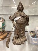 20th cent. Chinese bronze sculpture of Guan Yu, Chinese God of Wealth. Height 15ins.