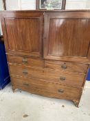 19th cent. Mahogany dwarf linen press with three slides and two short and two long drawers. 43ins. x