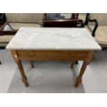 Early 20th cent. Marble topped one drawer table, a late 19th cent. Mahogany swing mirror and a