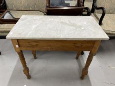 Early 20th cent. Marble topped one drawer table, a late 19th cent. Mahogany swing mirror and a