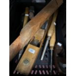 19th/20th cent. Carpentry tools, beech box plane. Length 22ins. Plus two small beech, box, Jack