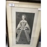 English School engraving Queen Catherine Parr in black and gilt Gothic frame. 16ins. x 9ins.