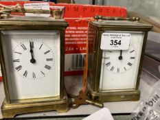 Clocks: Early 20th cent. Brass carriage clock, possibly French, white enamel face with Roman