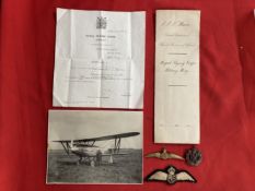 Royal Flying Corps: Central Flying School Certificate A to 2nd Lt. Hewer, photograph of 2nd Lt.