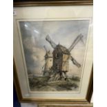 Alfred Vickers (1786 - 1868) Watercolour on paper. Windmills in the Fens landscape, signed bottom