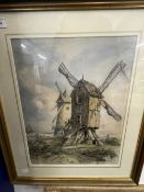 Alfred Vickers (1786 - 1868) Watercolour on paper. Windmills in the Fens landscape, signed bottom