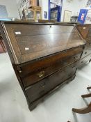 18th cent. Rustic oak bureau, fitted interior and secret drawer. 40ins. x 41½ins. x 21ins.