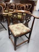 19th cent. Rustic corner chair with pierced splat back and drop in seat, mixed hardwood.