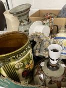 Ceramics: Rumtopf pot, 10ins. Studio Pottery vase marked M.B. Studio Pottery lamp base, Carlton Ware