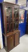 Early 20th cent. Mahogany two part bookcase, the thirteen pane glazed doors above two blind doors on