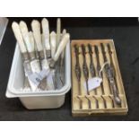 Early 20th cent. Plated flatware Mappin Brothers fruit set, knives and forks with mother of pearl