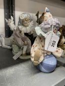 20th cent. Ceramics: Lladro Having a Ball, Clown figure & Lladro Unicorn from Fantasy series A/f.