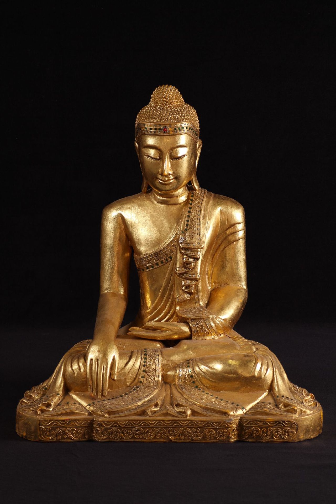 Buddha, Thailand, Tropenholz, goldfarben, bunter - Image 2 of 2