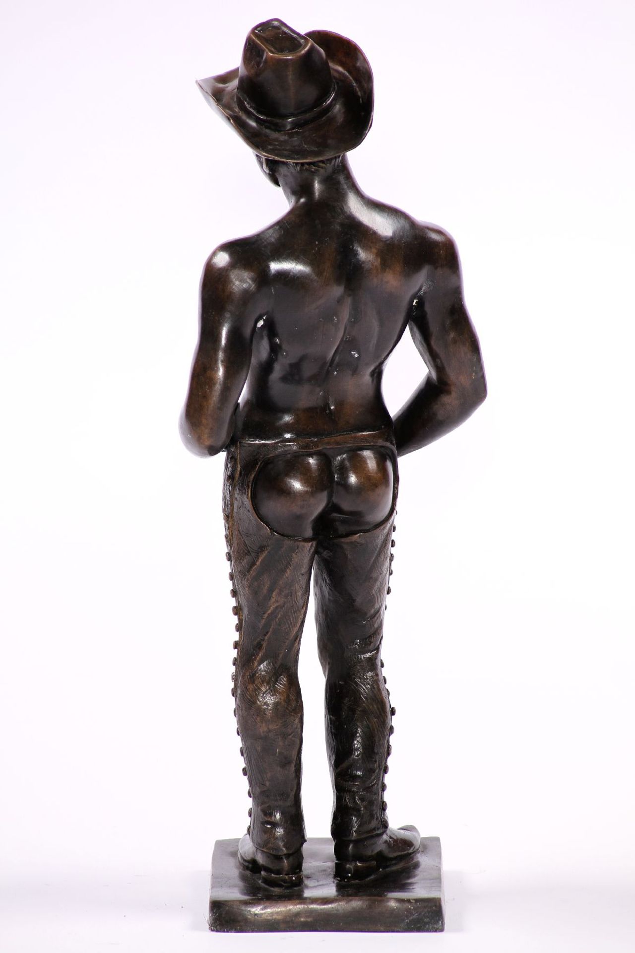 Männerakt 'Cowboy', Bronze, braun u. dunkelbraun