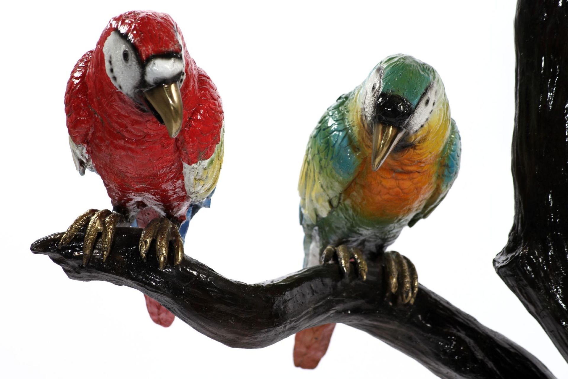 Papageien auf Ast, Bronze, braun u. kräftig bunt - Image 3 of 5