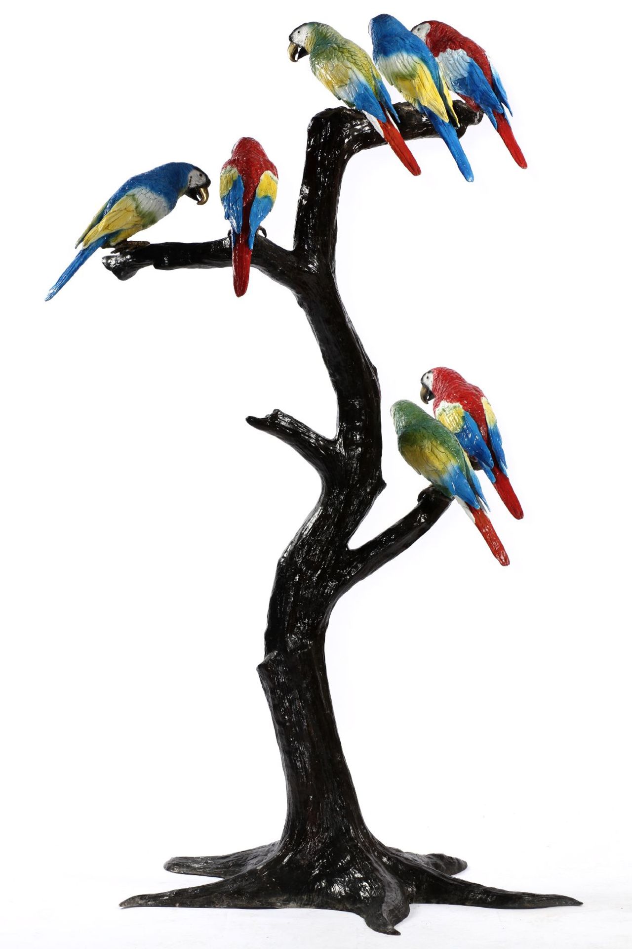Papageien auf Ast, Bronze, braun u. kräftig bunt - Image 4 of 5