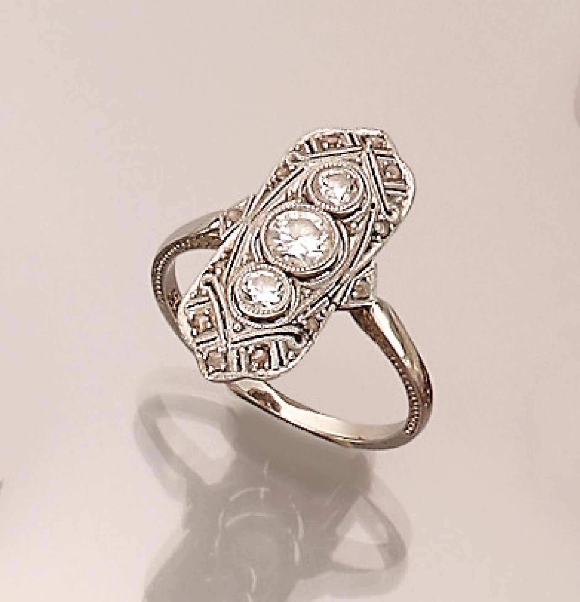 14 kt Gold Art-Deco Ring mit Diamanten, WG 585/000, um