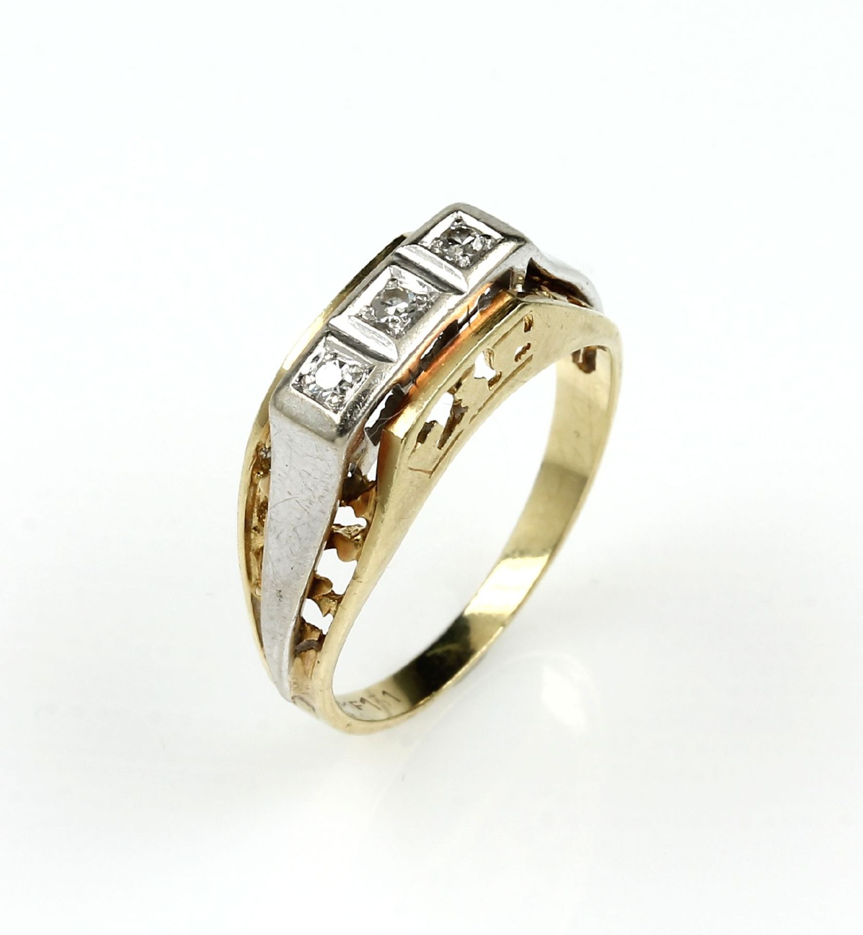 14 kt Gold Ring mit Diamanten, GG/WG 585/000, mittig 3