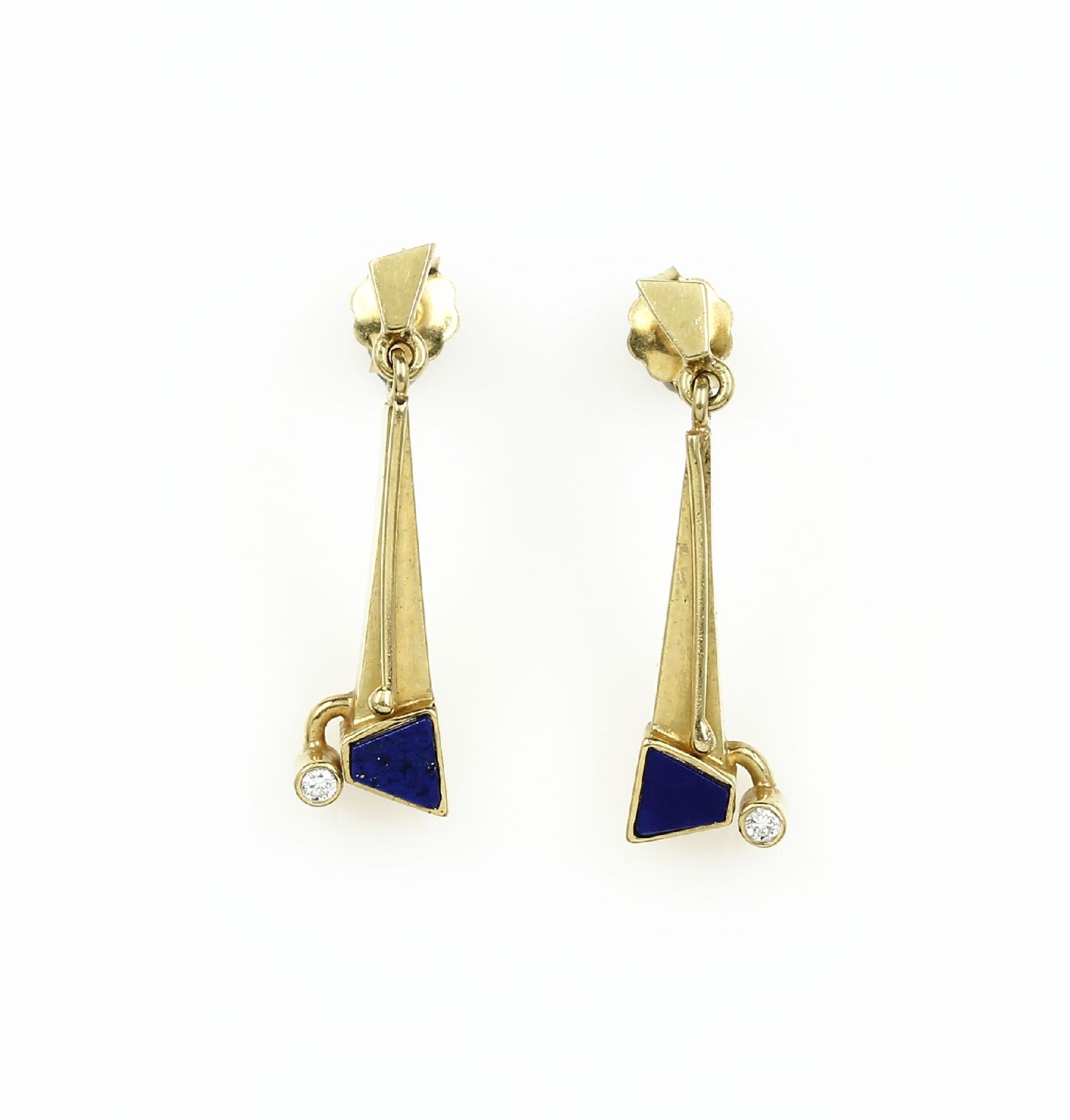 Paar 18 kt Gold Ohrstecker mit Lapislazuli undDiamanten,