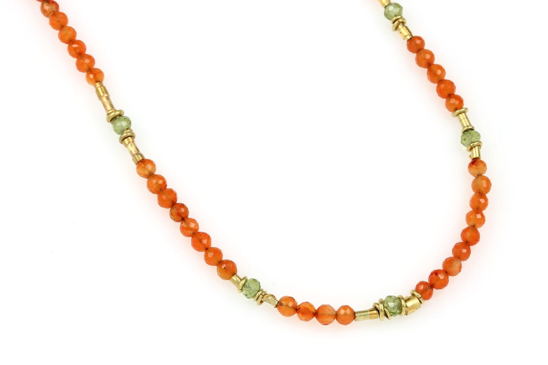 Designercollier aus Feueropal, Peridot/Olivin und Karneol,