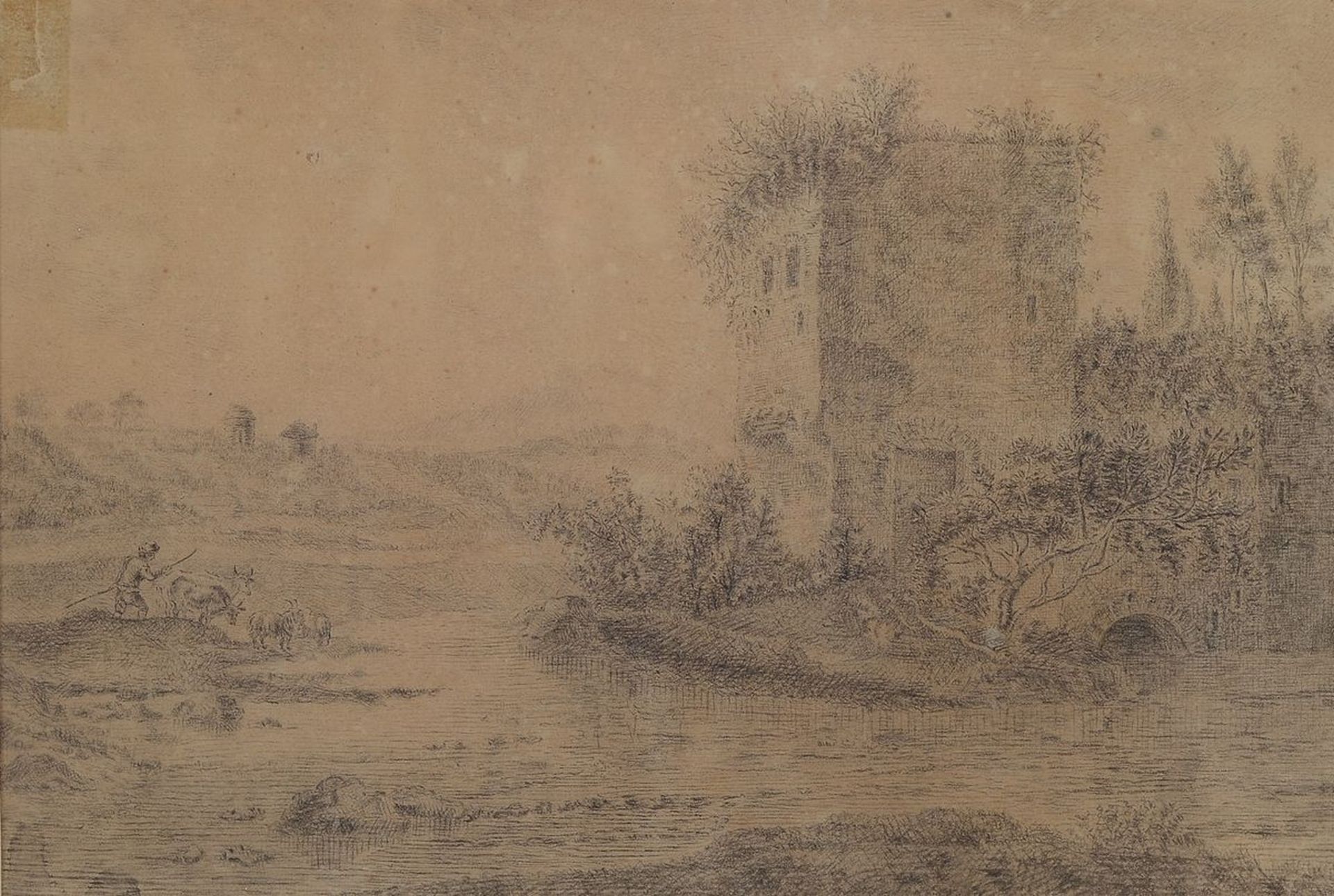 englischer Künstler, um 1830, ideal. Landschaft mit Hirte