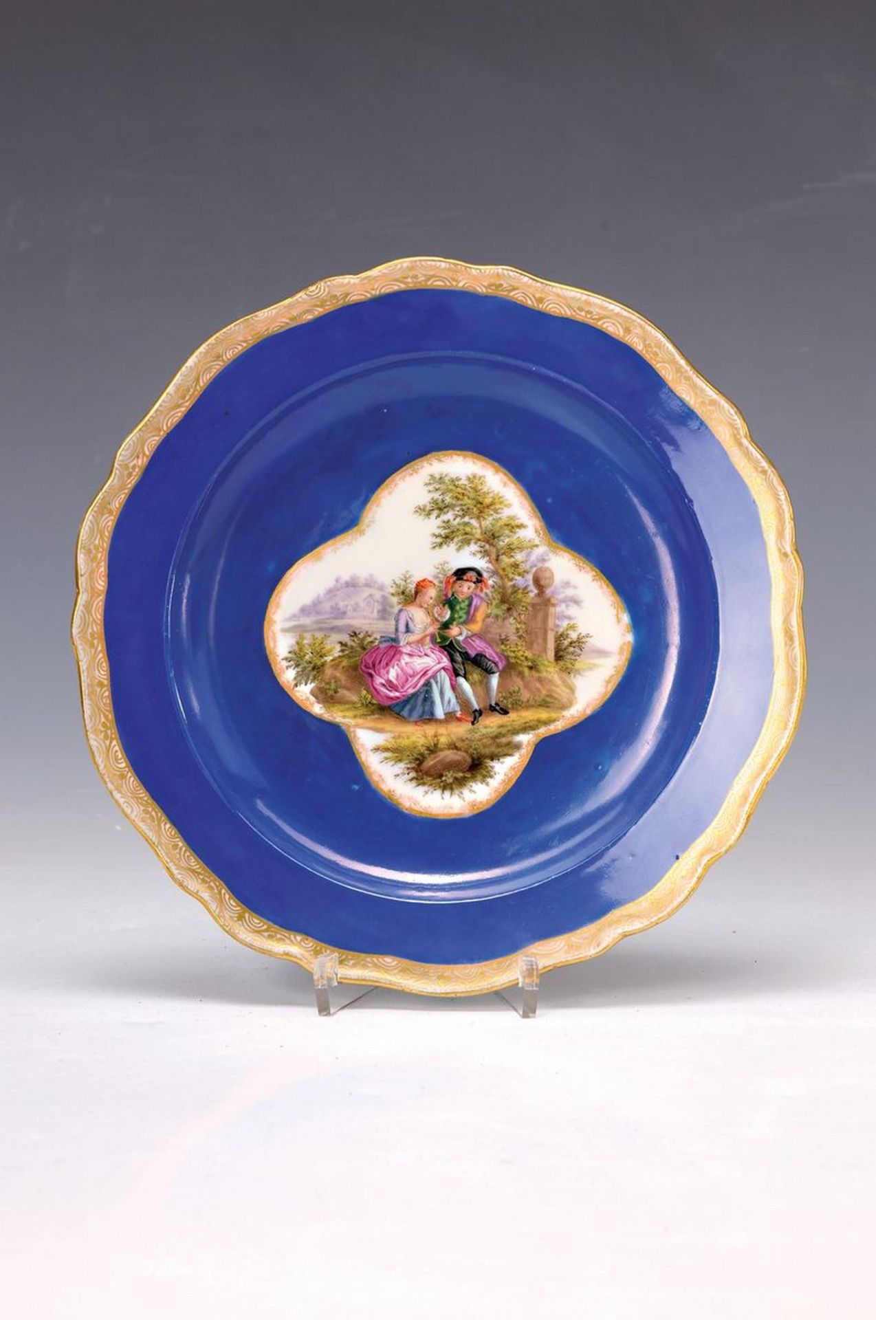 Teller, Meissen, um 1890, Watteau-Malerei, 2. Wahl,