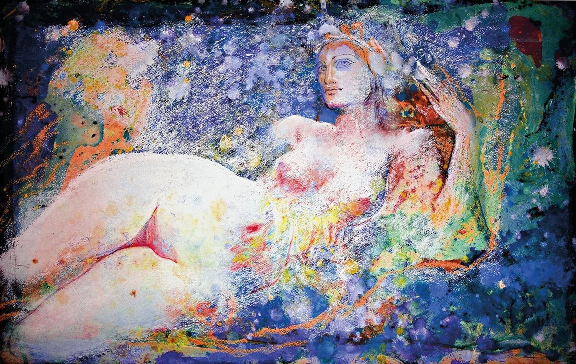 Ernst Fuchs, 1930-2015, liegender Akt, Giclee-Druck auf