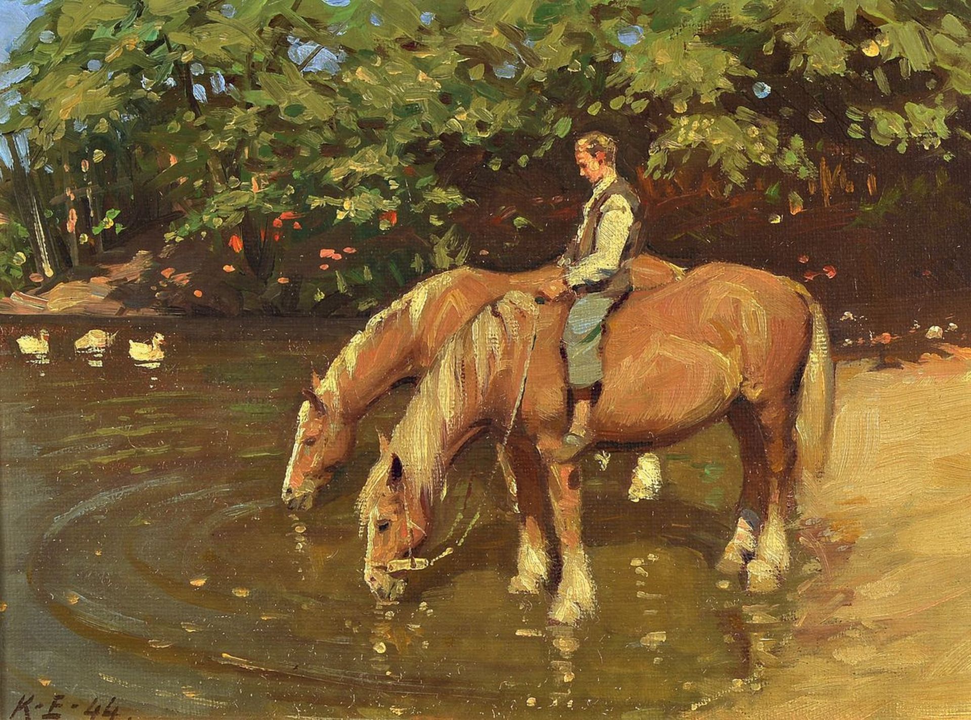 Kaj Ejstrup, 1902 Kopenhagen - 1956, Reiter am Fluss mit