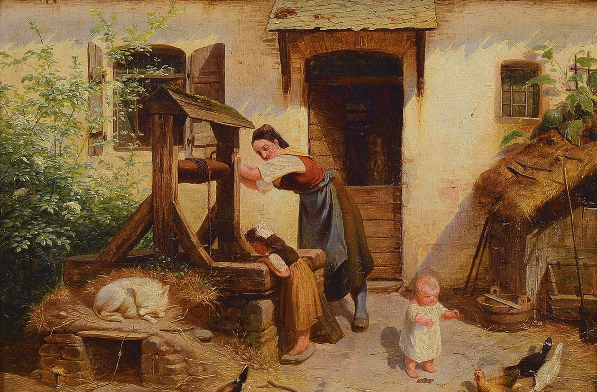 Jakob Fürchtegott Dielmann, Mutter mit Kindern vorm Haus,