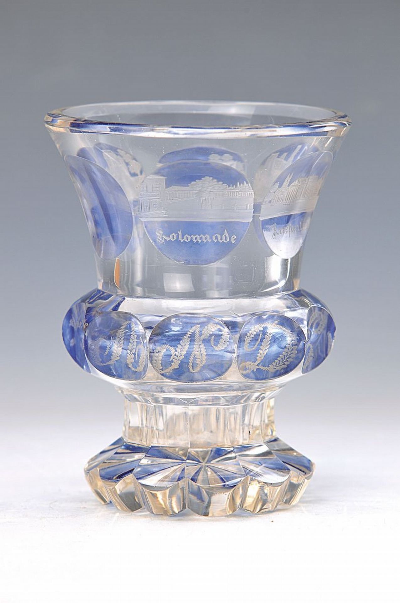 Großes Andenkenglas, Wiesbaden, um 1880, farbloses Glas,