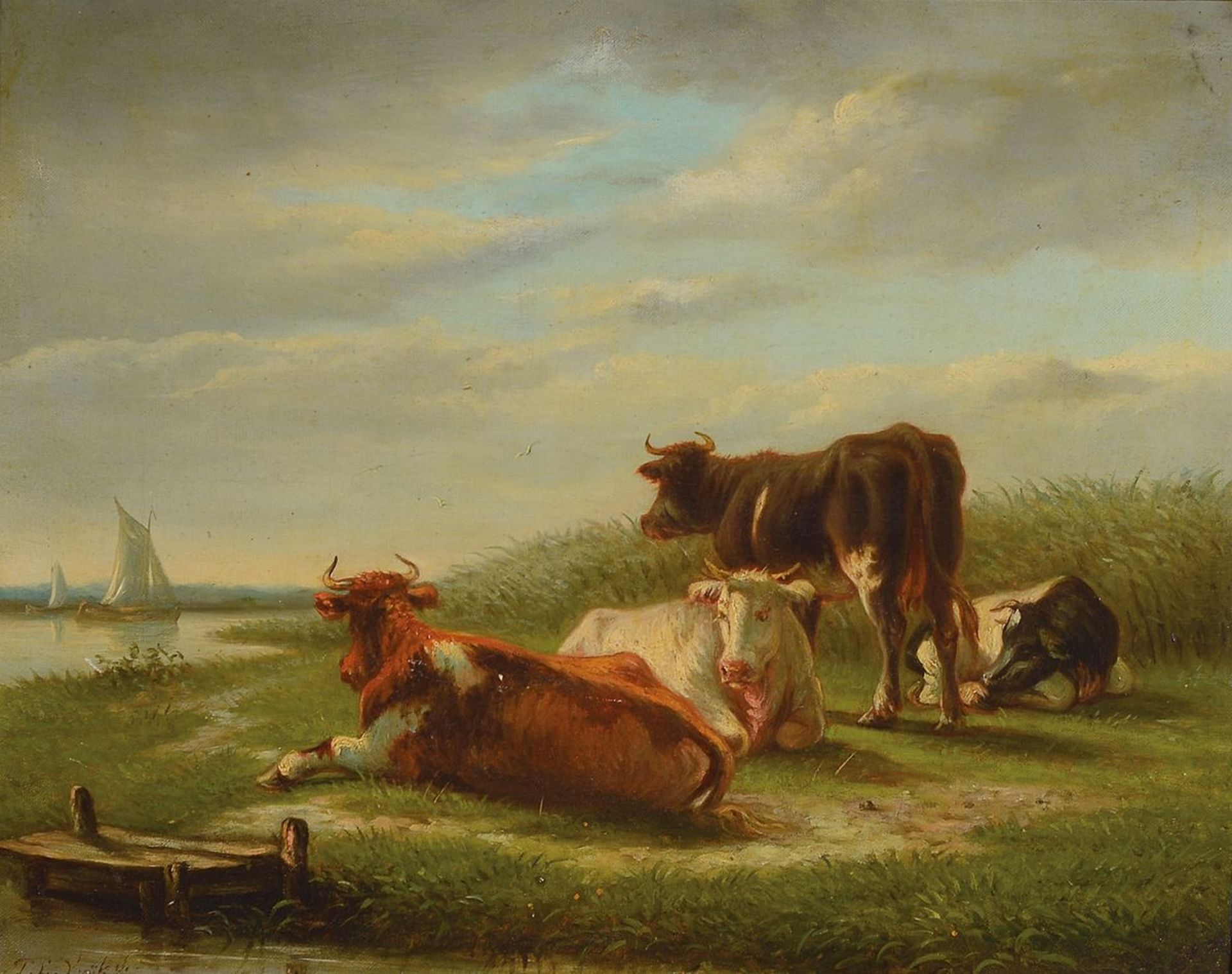 P.L. van Kuyk, niederländischer Maler des 19. Jh., Kühe