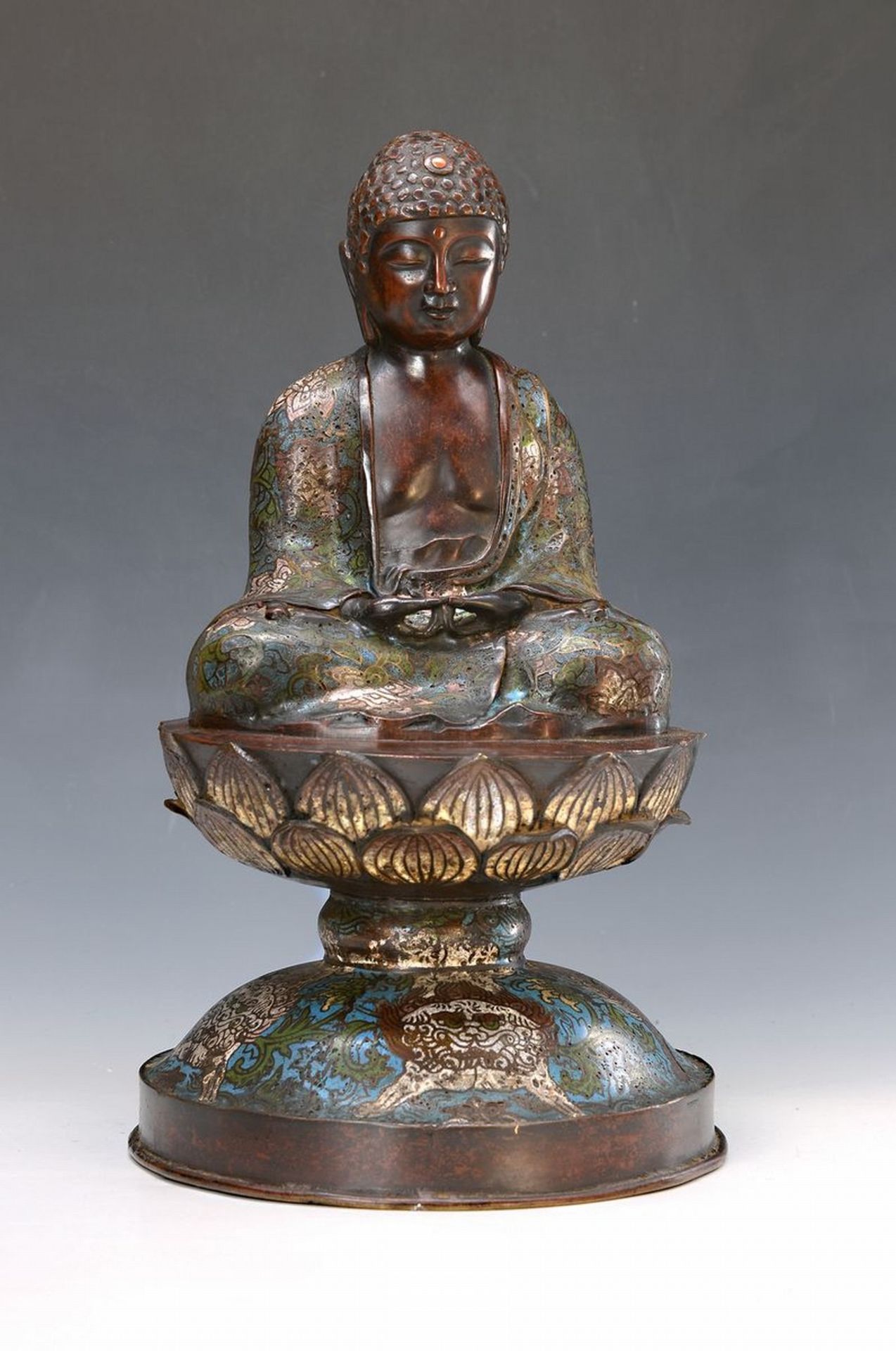 Buddha, Japan, um 1790-1820, feiner Bronzeguß, reich bunt