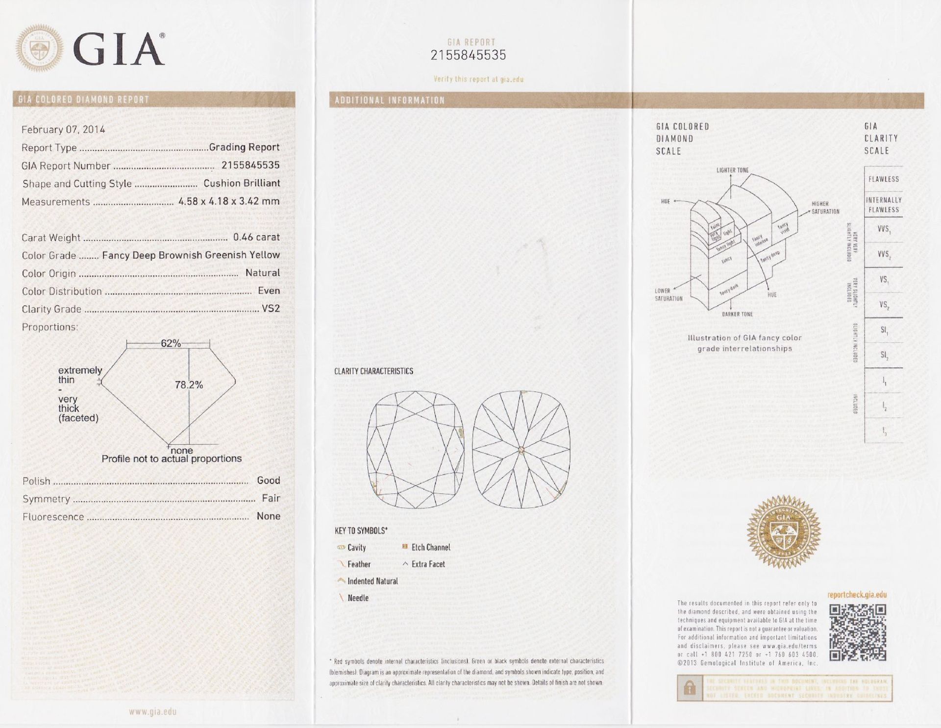 Diamant im Kissenschliff 0.46 ct natural fancy deep - Bild 4 aus 4